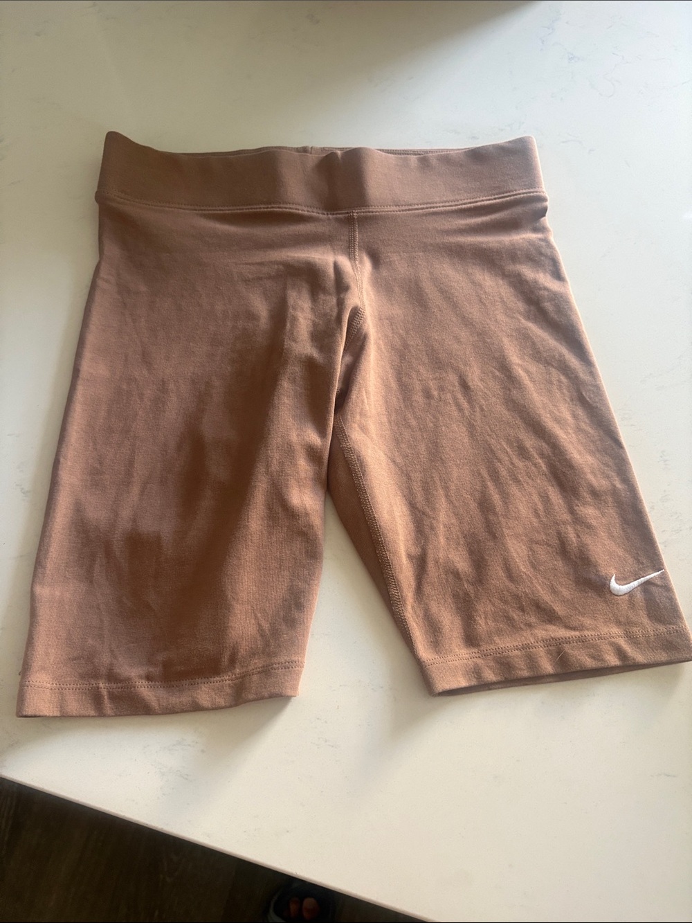 Nike Women’s High-Waist Bike Shorts in Warm Brown with White Swoosh